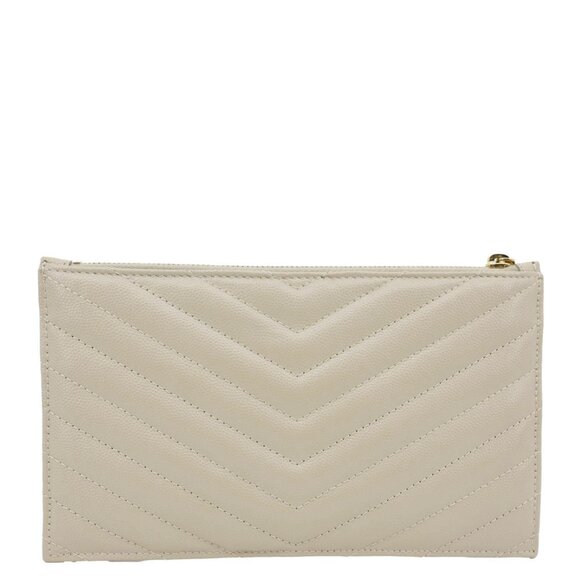 Yves Saint Laurent Monogram Bill Grain De Poudre Chevron Leather Zip Pouch Beige - Picture 3 of 12